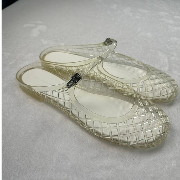 Tory Burch 25SS Mellow Mary Jane Jelly Flat Mule Sandals Size 8 NWOB Clear - Picture 2 of 9